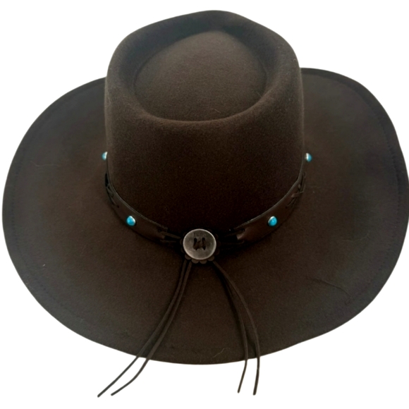 NEW! FRYE Brown Felt Textured Women's Western Hat with Decorative Band.